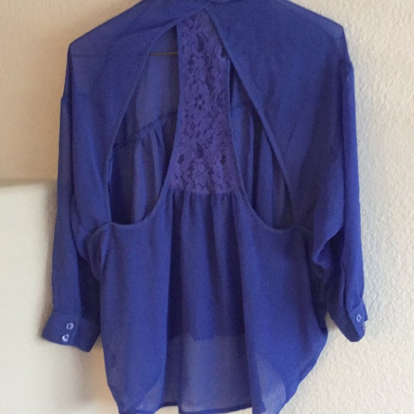 Blue Chiffon button up - Picture 3 of 3